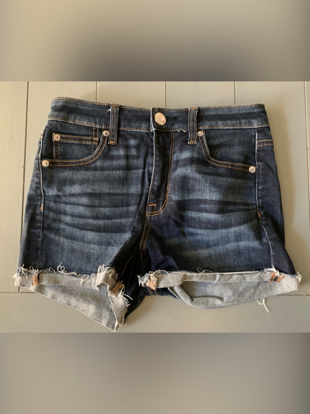 American Eagle Super Stretch Dark Wash Distressed Denim Cutoff Shorts Size 4